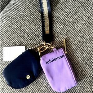 Lululemon Dual Pouch Wristlet Navy/Purple Gold Keychain
